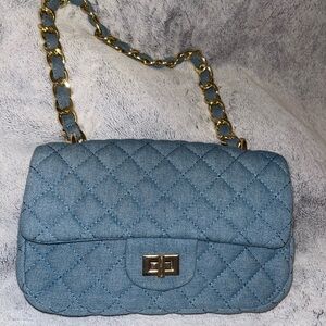 Fashion Nova Quilted Denim Blue Shoulder Bag